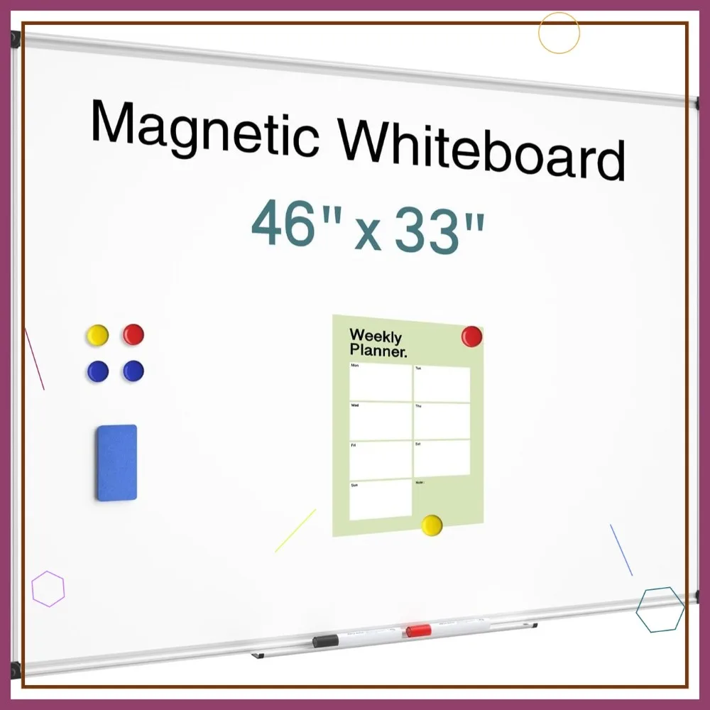 

46x33 Inch Magnetic Dry Erase Whiteboard with Aluminum Frame, Includes Eraser, Pens, Tray & Magnets for Home Office
