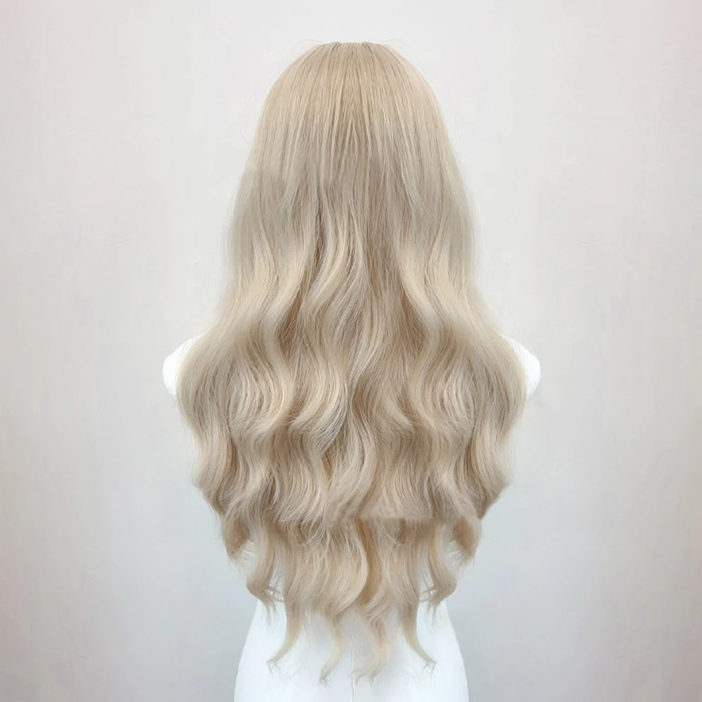 Synthetic Beige Blonde Long Wavy Wig Fluffy Lolita Cosplay Women Heat Resistant Wig for Daily Party