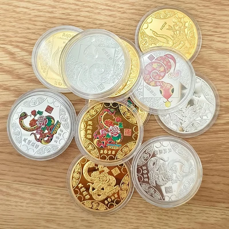 2025 New Year Of The Snake Commemorative Coins Chinese Zodiac Medals 3D Relief Coins Collectibles New Year Coins 1PC 2025 New Ye