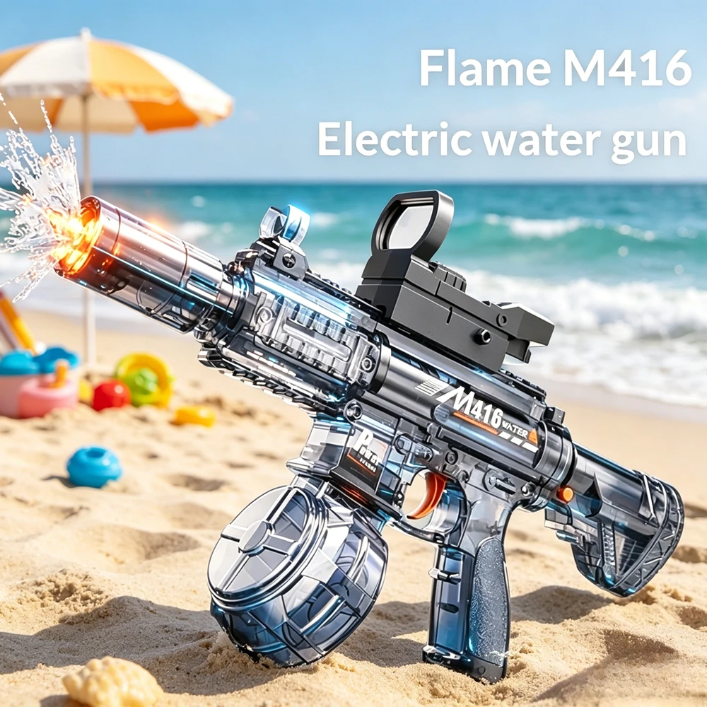 Flame Light M416 Electric Squirt Gun Fast Shooting Water Blaster with Flashing Lights Energy Saving Water Toy for Pool