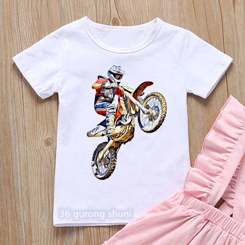 Kawaii T-Shirt For Boys Cool Motorcycle Cartoon Print Boy Clothes  Casual Kids Tshirt Summer Hip Hop Teen T Shirt White Tops