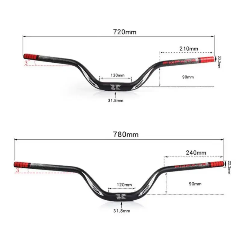 Guiador MTB Weightened Riser, Barra transversal com ângulo grande, Guiador em forma de andorinha, Peças de ciclismo, 720mm, 780mm