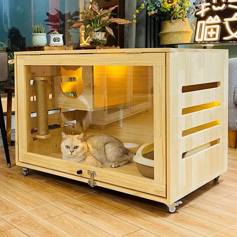 Cat Villa Solid Wood Luxury  House  Nest Cat Cage Display Cabinet Breeding Integrated Pet Cage Qing