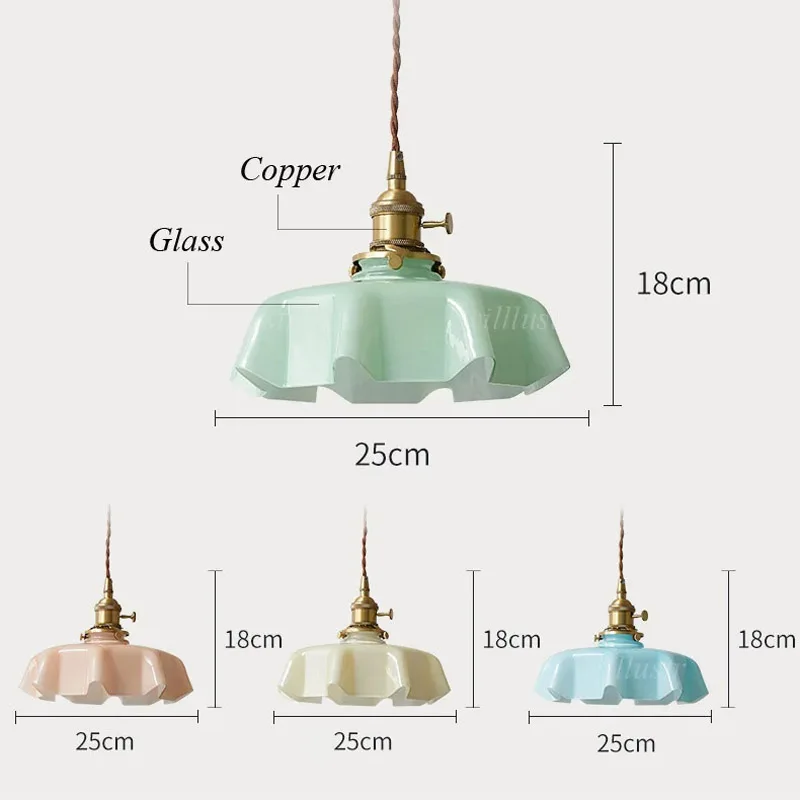 Glass Flower Pendant Lamp Copper Blue Green Yellow Pink Ceiling Chandelier Hotel Cafe Bar Aisle Bedside Hanging Suspension Light