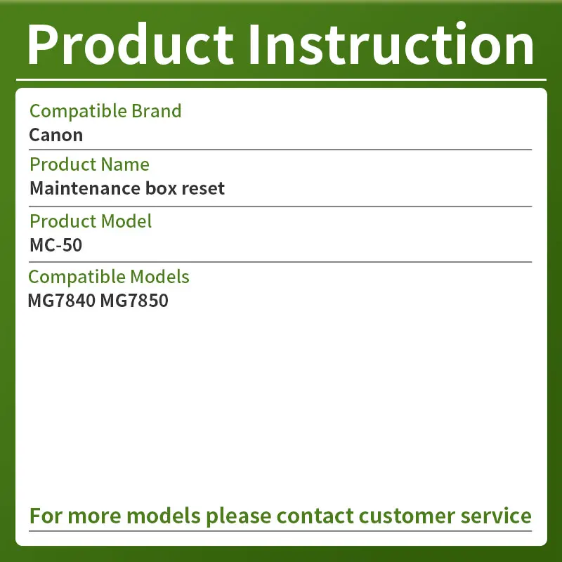 For Canon MC-50 Maintenance Box Decoder MG7840 MG7850 Waste Ink Bin Reset 7840 7850 Maintenance Ink Cartridge Chip Decoder
