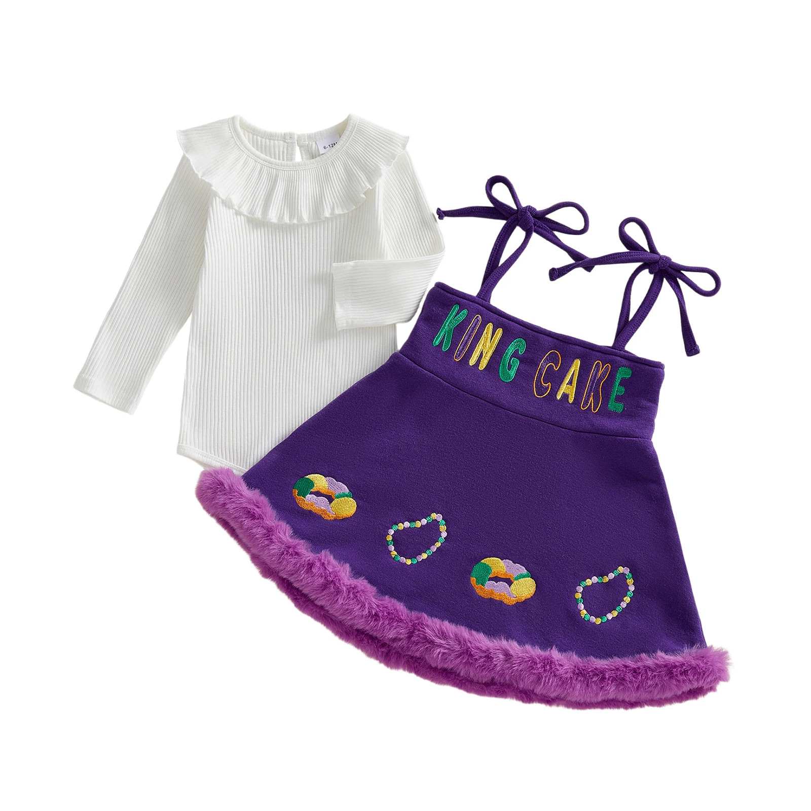 

Одежда MardiGras для маленьких девочек, однотонный комбинезон с рюшами и длинными рукавами и платье без рукавов с вышивкой букв