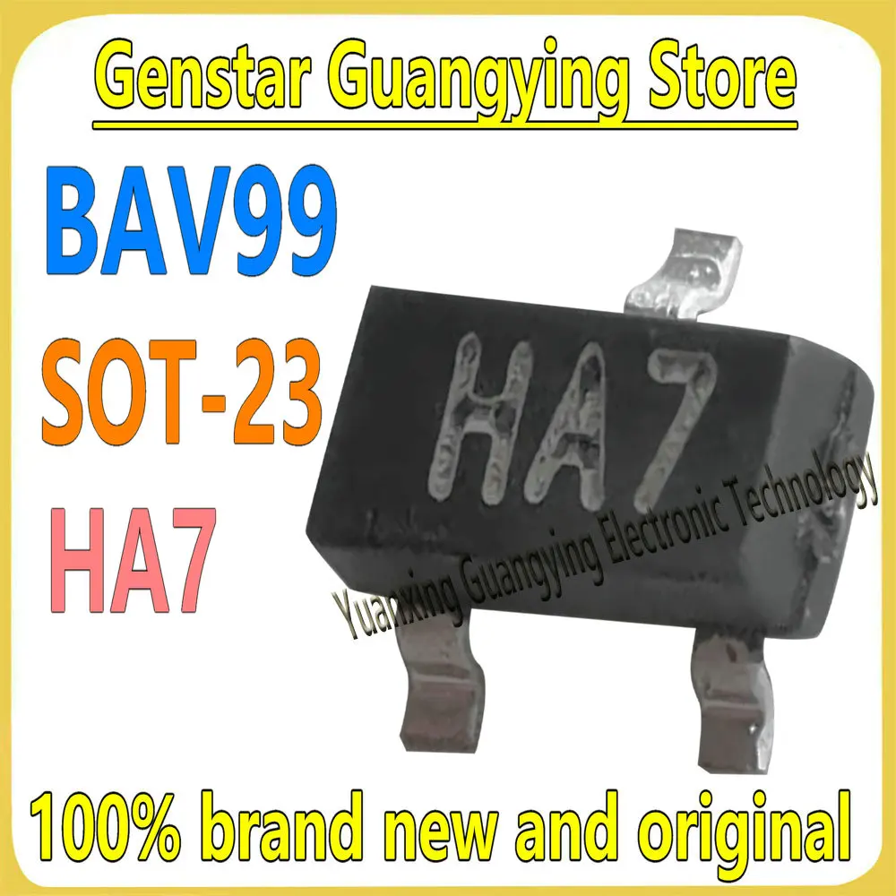 (100 pieces) BAV99 BAV99,215 BAV99LT1G BAV99-BR Marking: HA7 SOT-23 0.2A/70V Switching diode 100% brand new