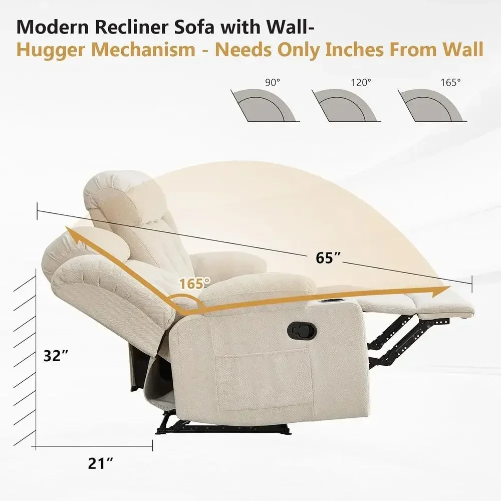 Chenille Fabric Reclining 3-Seat Sofa with Cup Holders, Side Pockets, Wall-Hugger Design for Living Room, Home Theater, Bedroom,