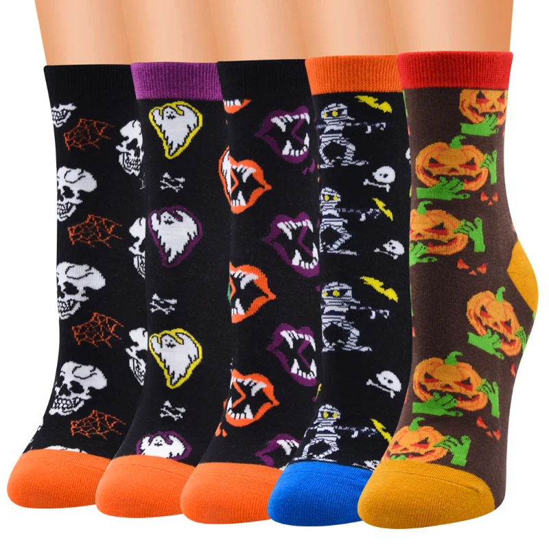 Cotton mid-tube couple socks Halloween socks pumpkin skull men's and women's socks