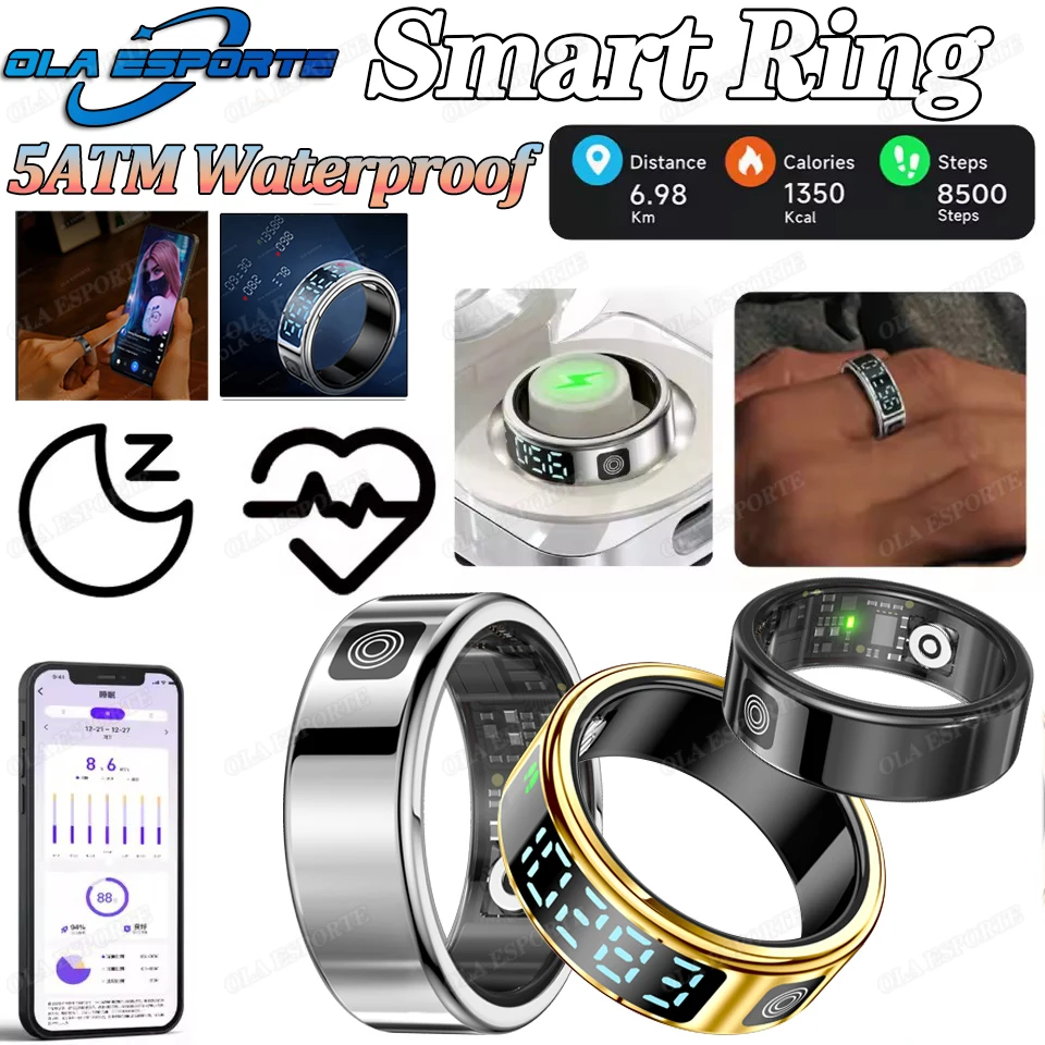 

Новое умное кольцо SR08 для мужчин и женщин с LED-дисплеем, мониторингом сердечного ритма и уровня кислорода в крови, водонепроницаемостью 5ATM, множеством спортивных режимов, подарок.