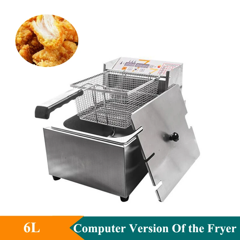 Commercial 110V 220V Electric Fryer Machine Stainless Steel Single Tank 6L Deep Fryer Restaurant Equipment Chicken Chips Fryer