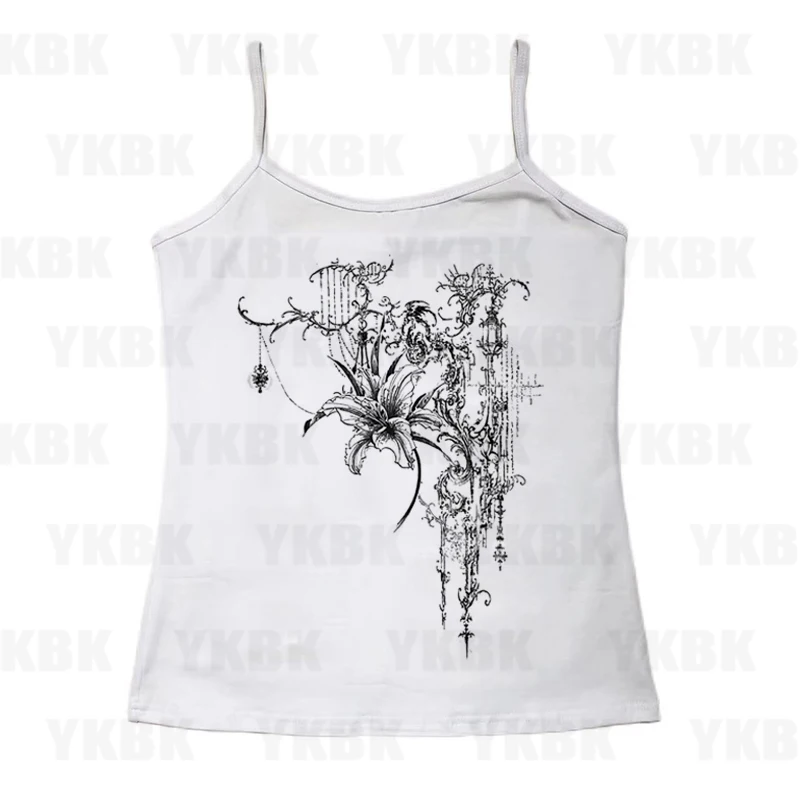 

Эстетическая готическая панк-детская футболка, винтажная уличная женская повседневная футболка с цветочным принтом Y2k, одежда, милые тонкие укороченные топы, рубашка Slim Emo