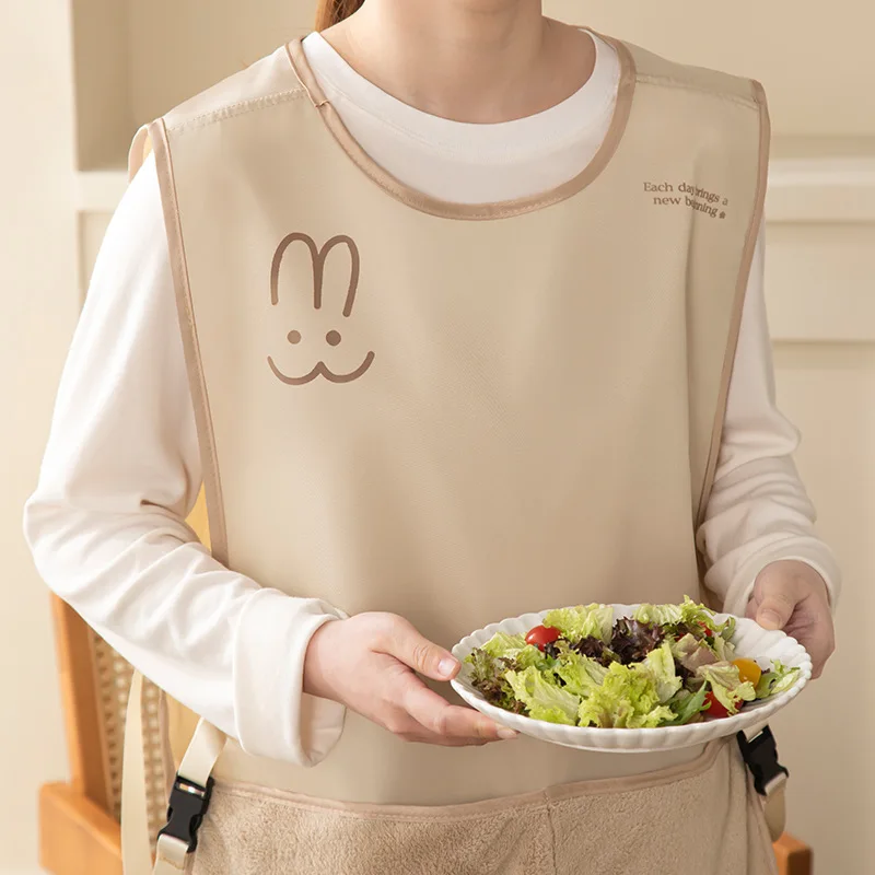 Waterproof Oil-resistant Vest-Style Hand-Wipe Apron for Women Home Kitchen Cooking Cafes Restaurant Workwear