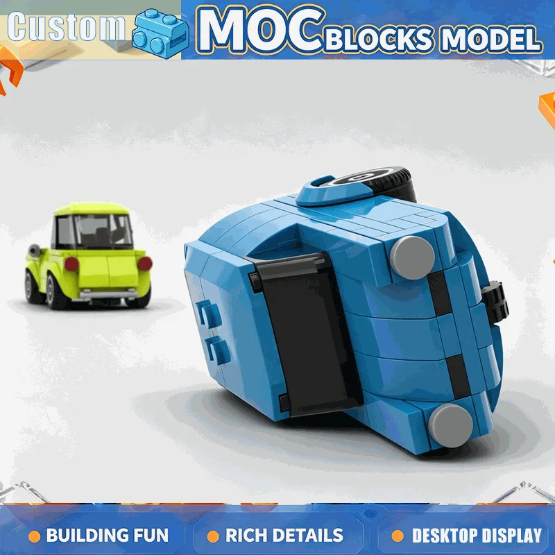130Pcs Blue Three Wheel City Utility Car Building Blocks Compact Retro Vehicle Model DIY Assembly Toy Collection Display Gifts