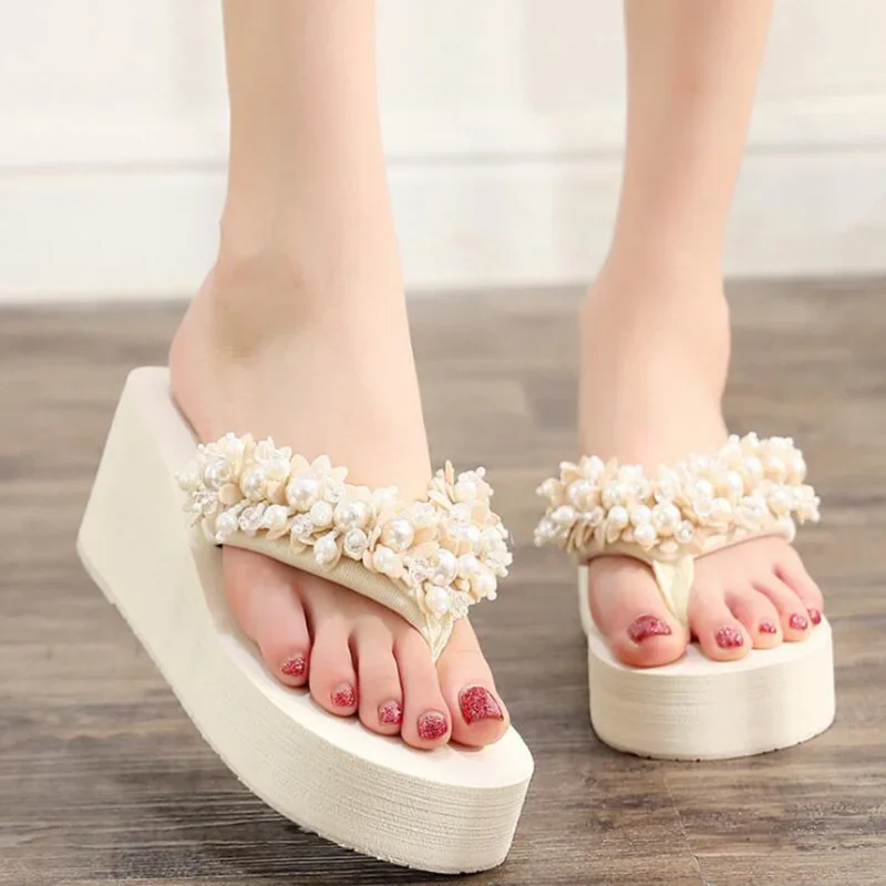 Maogu Platform Wedges Slippers White Crystal Shoe 2024 New Women\'s Flip Flops Beach Shoes Women Summer Platform Wedge Sandals 42