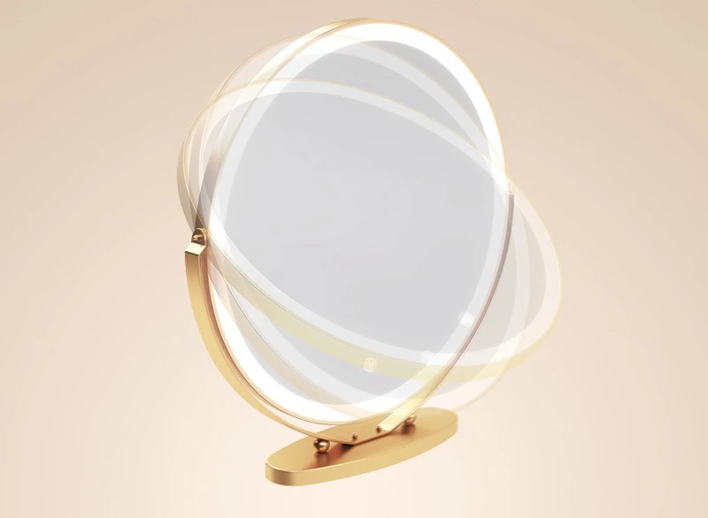 Desktop LED Makeup Mirror with Light Smart Vanity Mirror for Girls Room Cream Style Dressing Table