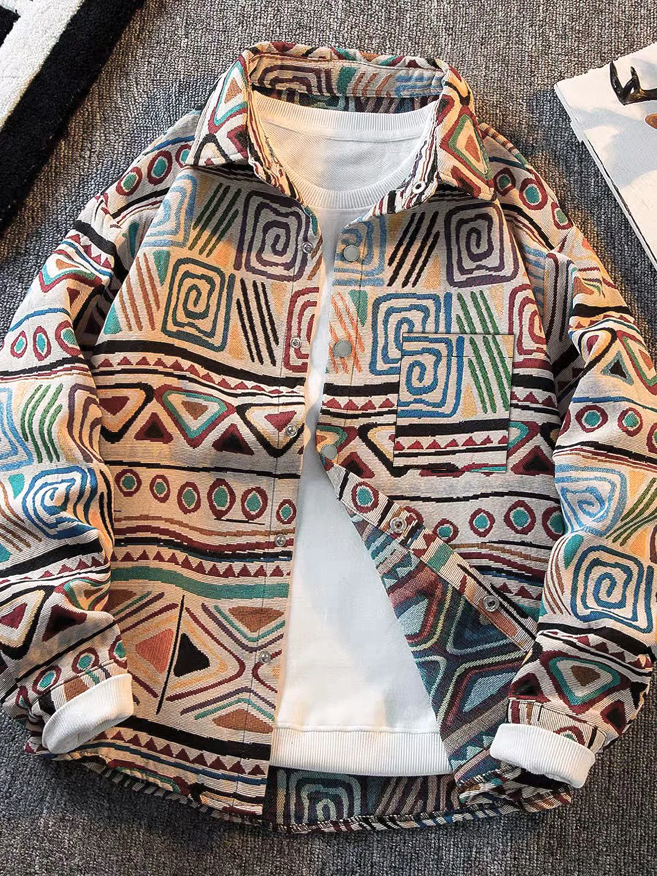 

Men's ethnic style jacket, high-end sense of spring and autumn ruffian handsome men's long-sleeved casual retro jacket