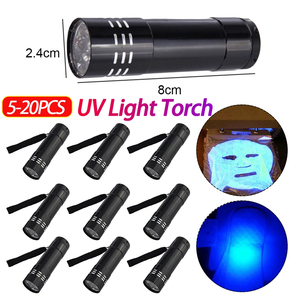 

9 LED Ultraviolet LED Flashlight 395nm Handheld Ultraviolet Detector Portable UV Light Torch for Hiking/Camping/Home