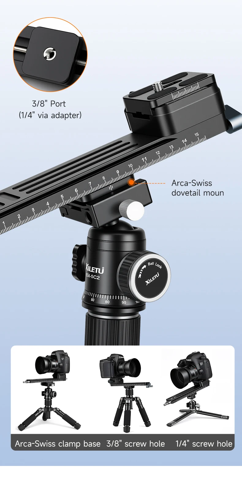 XILETU Makro Focus Rail Slider Schnellwechselplatte für DSLR, 5 kg, Desktop Outdoor Time-Lapse Close-up Makrofotografie – Detail 5