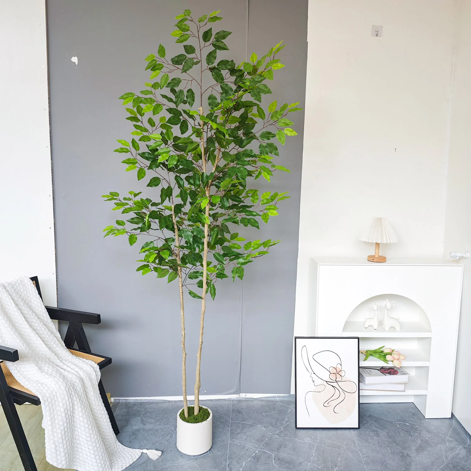 

Artificial Ficus Tree,Fake Green Ficus Plant Lush Leaves,Potted Faux Banyan Tree for Indoor,Living Room,No Maintenance Required