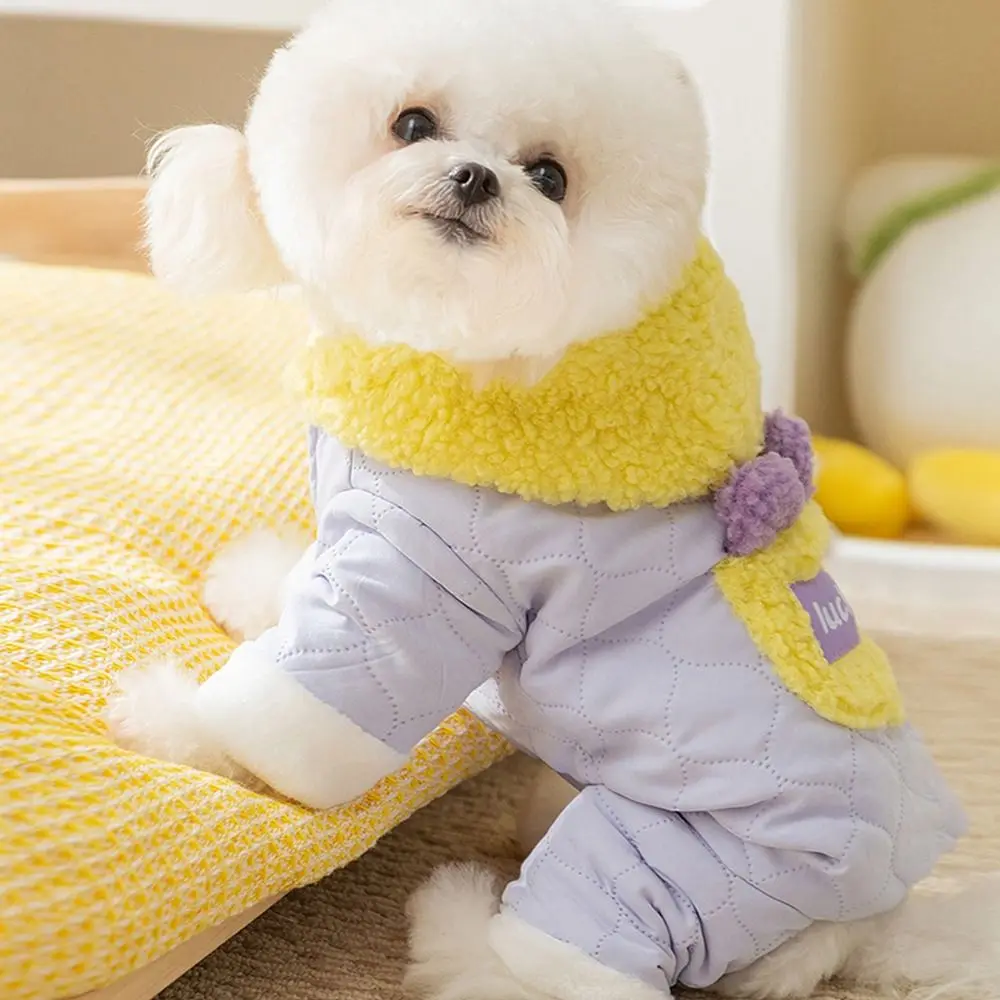 À prova de vento dos desenhos animados inverno filhote de cachorro roupas acolchoadas algodão elegante macacões para animais de estimação pelúcia quente engrossado traje do cão para cães/gatos