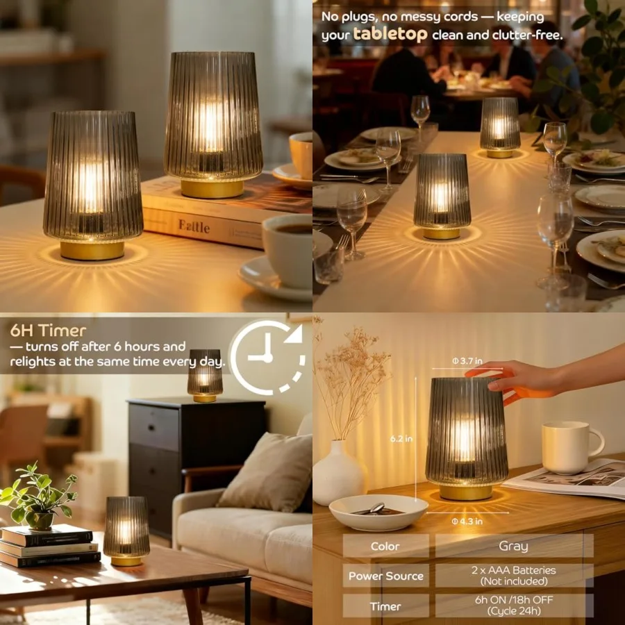 

Battery Powered Lamp with Timer, Cordless Small Table Lamps Battery Operated with LED Bulb, Decorative Bedside Lamp for Living
