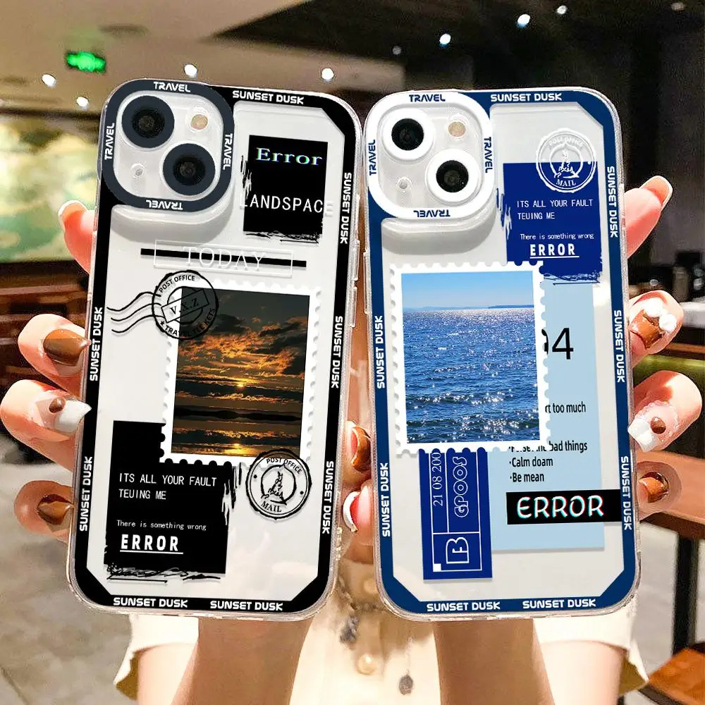 Landscape Stamp Label Sunset Case for OPPO A79 A98 A57 A58 A77 A78 38 Reno 10 5G 8 10 11 Pro 11F 5 6 Lite 7 4G 5F 7Z 8Z 6Z Cover