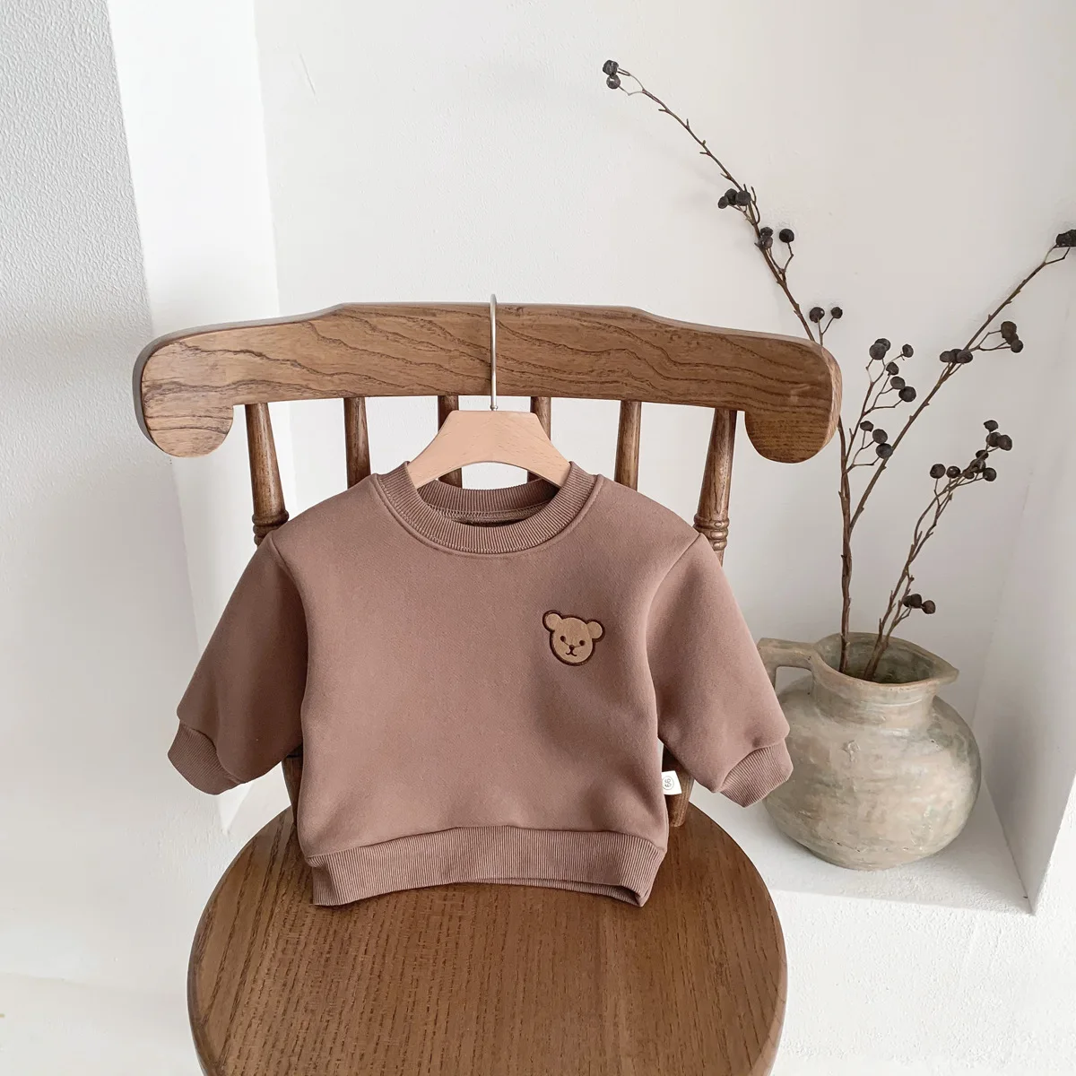 2024 Ins Autumn Winter Korean Infant Boys Sweatshirt Cotton Plus Velvet Long Sleeve Bear Warm Baby Boys Top Toddler Boys Outfits