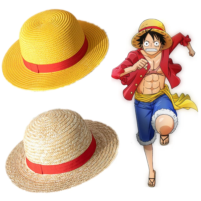 Luffy Hat Straw Hat Performance Animation Cosplay Accessories Hat Summer Sun Hat Yellow Straw Hats for Women 31CM