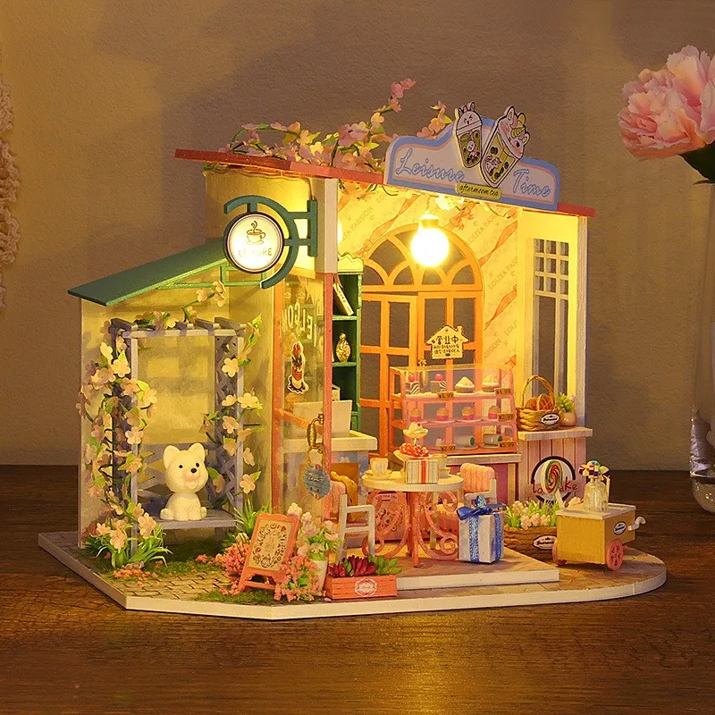 جديد لتقوم بها بنفسك منزل مصغر خشبي بيت الدمية الصغيرة ثلاثية الأبعاد لغز التجمع بناء لعبة مجسمة المنزل مع أضواء LED دمية هدية عيد ميلاد #1