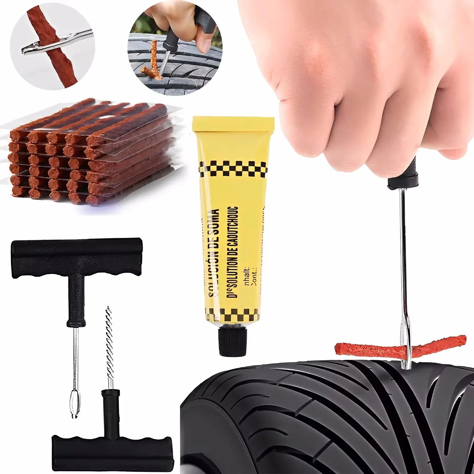 

Universal Tire Repair Kit with T-Handle Tools Heavy Duty Puncture Fix Set for Car Motorcycle Bike Tyre Repairing Tools Accessori