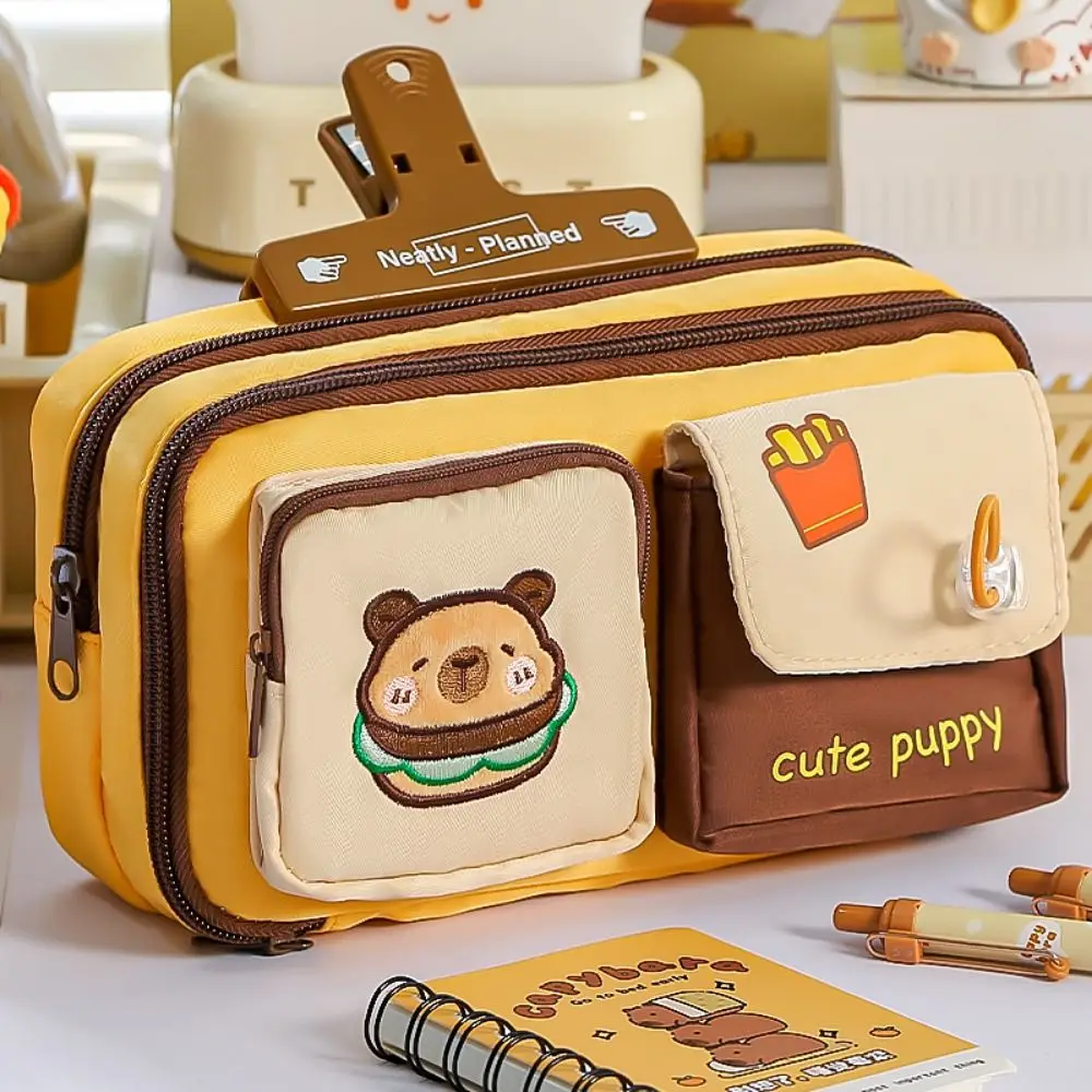 

Simple Multi-pocket Design Pen Bag Capybara Hamburger Portable Stationery Bag Large Capacity Pencil Case School Office
