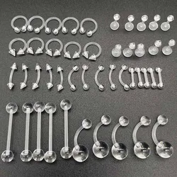 10/60Pcs/Set Clear Piercing Lip Ear Nose Tongue Ring Ashion Transparent Acrylic Tongue Ring Barbell Eyebrow Belly Body Jewelry