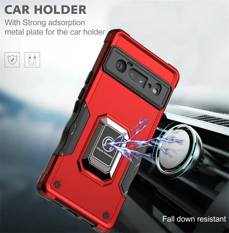 

For Google Pixel 6 Pro GLUOG G8VOU Case Shockproof Magnetic Metal Ring Holder Armor Back Cover Hard Case for Google Pixel 6 Pro