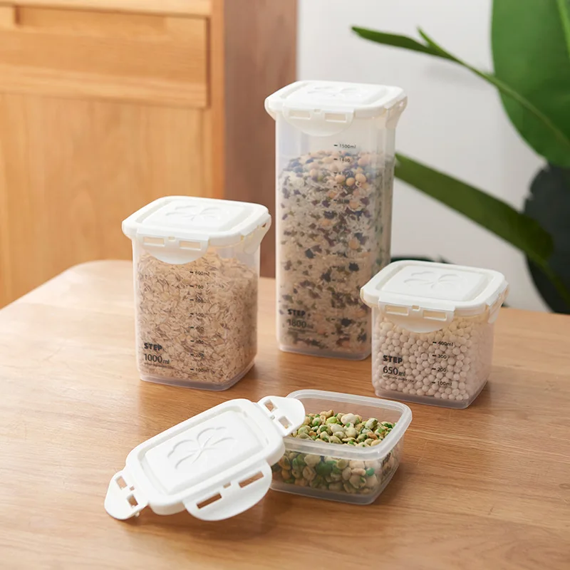 1800ML Healthy Plastic Box  with Scale Food Storage Box Tank Airtight Plastic Containers Sealed Cans for Coarse Cereals Grains