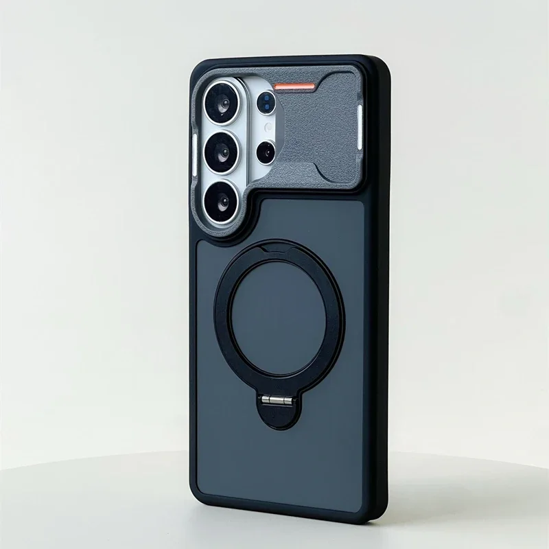 Magnetic Metal Bracket Phone Case for Samsung Galaxy S26Ultra S26 Ultra Wireless Charging Rotating Stand Holder Shockproof Cover