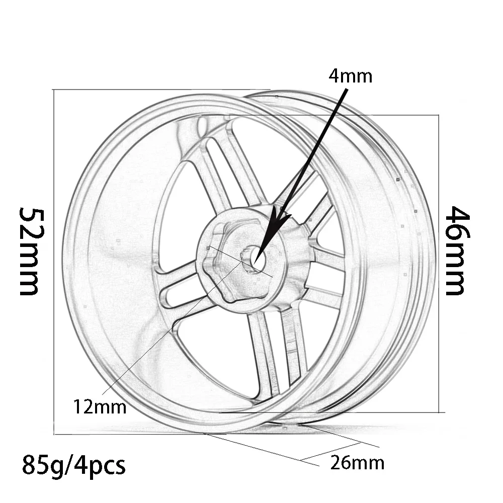 4P Aluminum 5 Spoke Wheels Rims FOR RC 1/10 On-Road Drift HSP Tamiya  Traxxas HPI Kyosho RedCat SAKURA