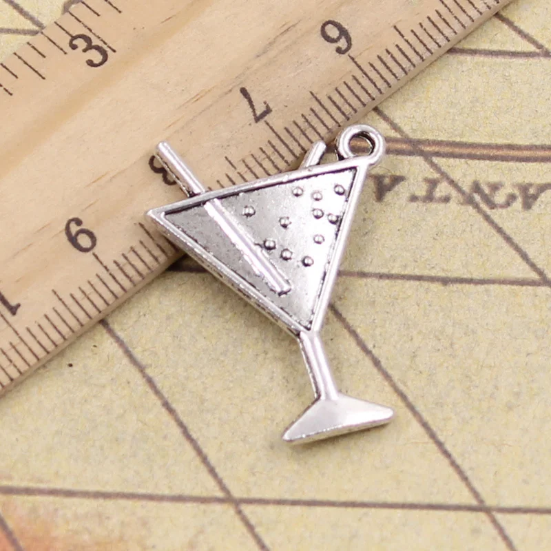 12pcs Charms Beach Cold Drink Champagne 30x23mm Antique Silver Color Pendants Making DIY Handmade Tibetan Finding Jewelry