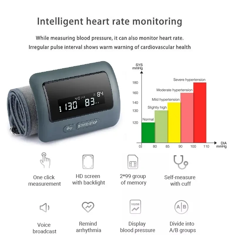 Bluetooth English and Russian voice automatic blood pressure monitor, LED large screen heart rate and blood pressure monitor