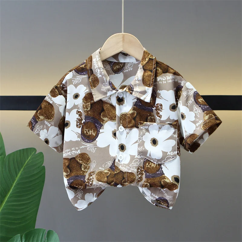 Boys' floral shirt short sleeved new summer clothing baby casual shirt vacation children's inch clothing Hong Kong style summer