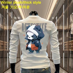 Suéteres de felpa cálidos para hombre, Sudadera de cuello redondo con estampado de dibujos animados japoneses, suéter de algodón de felpa, ropa de Anime de moda, Invierno
