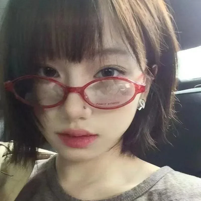 Retro Oval Glasses Women Girls Y2K Red Green Frame Glass Eyewear Decorative Computer Anti-blue Eyeglasses with Seaside Driving