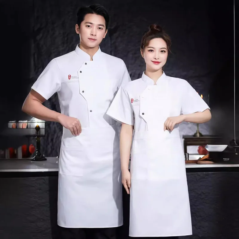 

New short-sleeved chef uniforms, hotel workwear, kitchen clothes for men and women, western restaurant kitchen and cafeteria wor