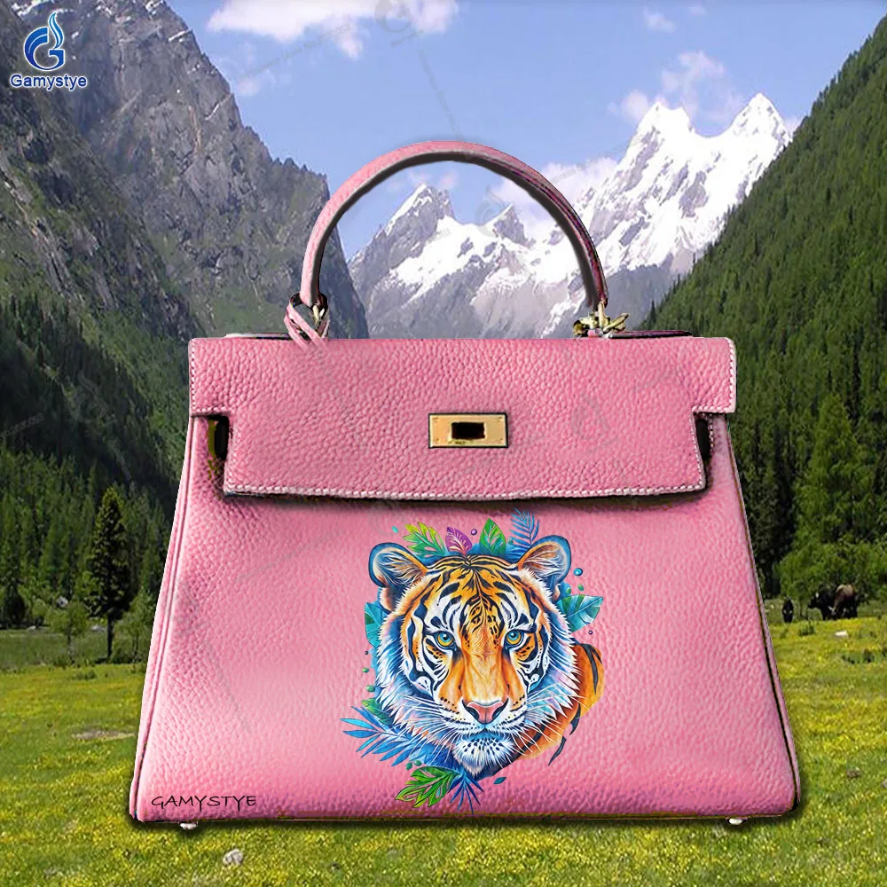 

Printed Customize Art Bags Cartoon-colored tiger print Genuine Togo Leather High Quality Lady Tote Bag Woman Sac A Mains Luxury