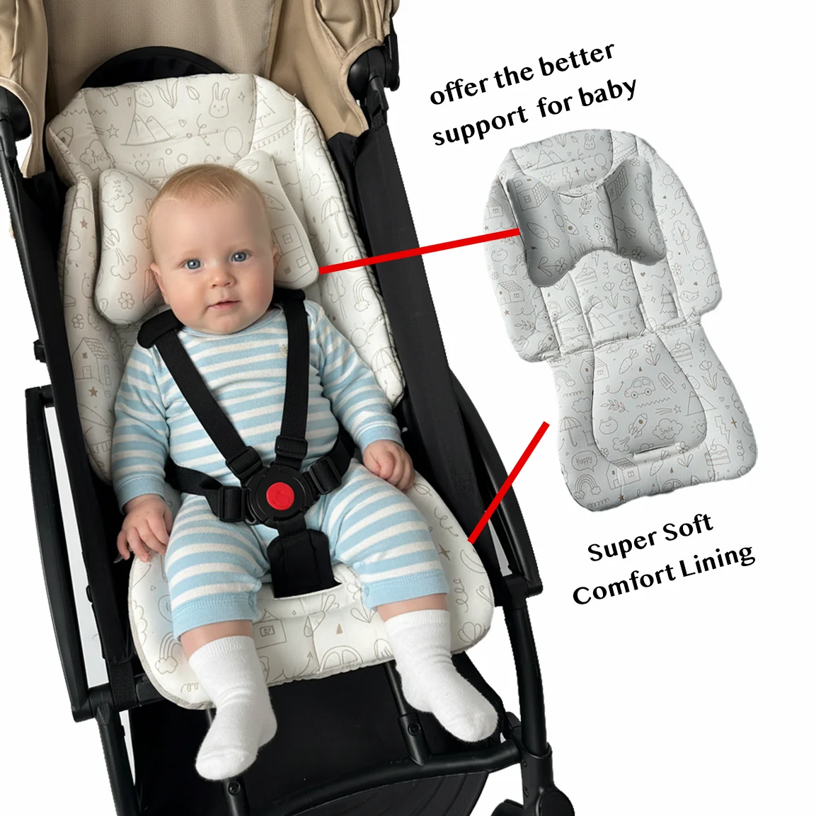 Stroller Baby Stroller Cushion Baby Stroller Cushion Infant Car Seat Support Pillow， Gifts for Babies