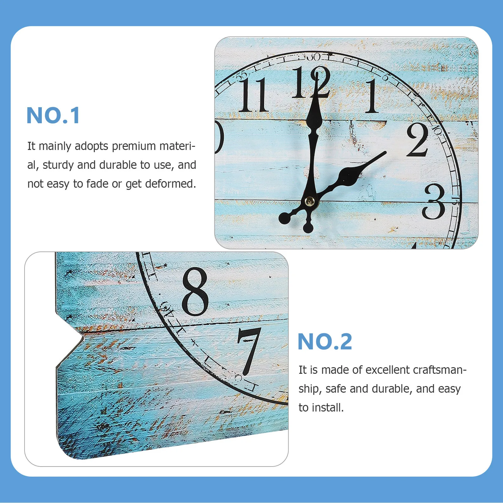 

Creative Vintage Rectangle Wall Clock Silent Non Ticking Large Numbers Rustic Bedroom Hanging Decorative Clock