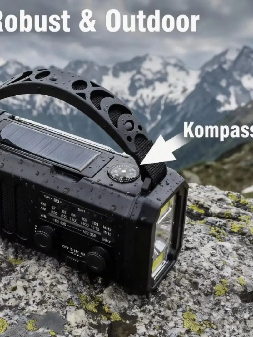 Radio zasilane energią słoneczną i ręcznym generatorem, przenośne radio awaryjne z odbiornikiem AM/FM, wbudowaną latarką LED, alarmem SOS, ładowaniem przez USB-C, pojemność akumulatora 10000 mAh/20000 — 2
