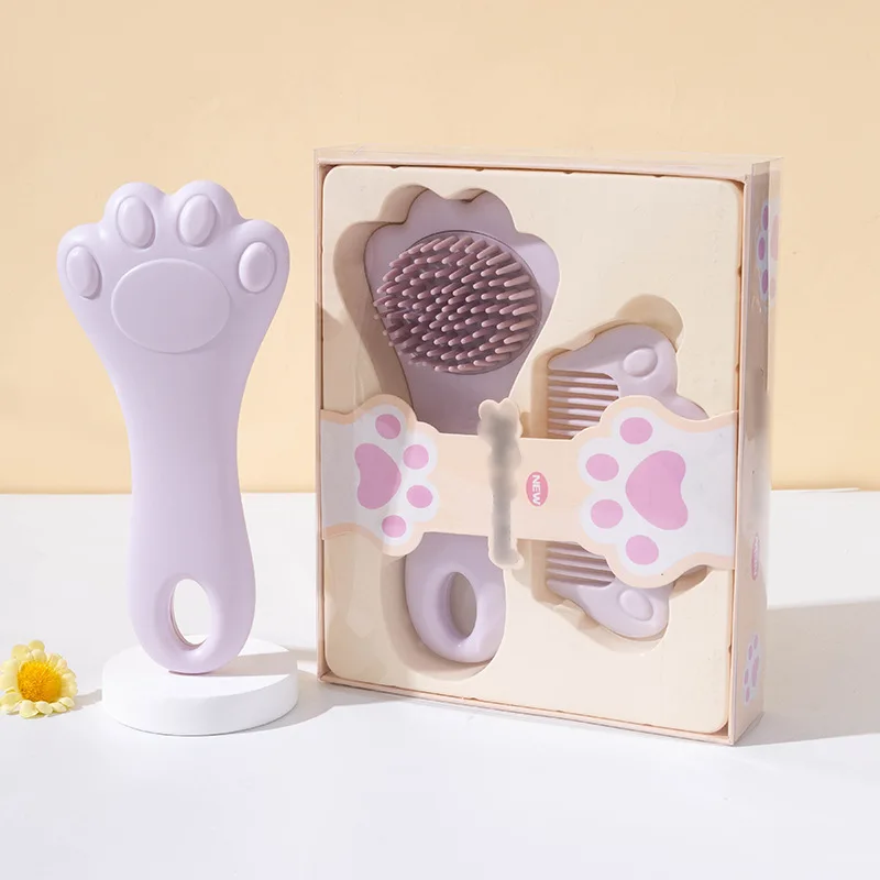 Juego de cepillos para lavar el cabello de bebé en forma de garra de gato (2 piezas) - Peine para masaje del cuero cabelludo con cerdas suaves, suave para recién nacidos y niños, cabello liso.