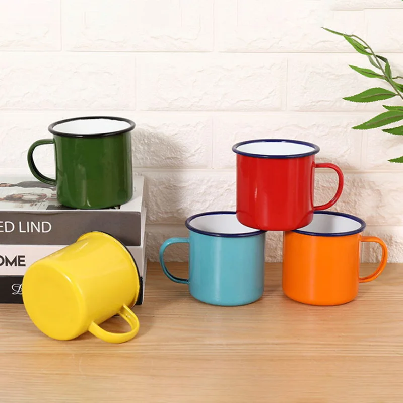 12oz Creative Color Enamel Coffee Mug Portable Camp Party Travel Drinking Mug With Handle Breakfast Milk Beer Cup Toothbrush Cup