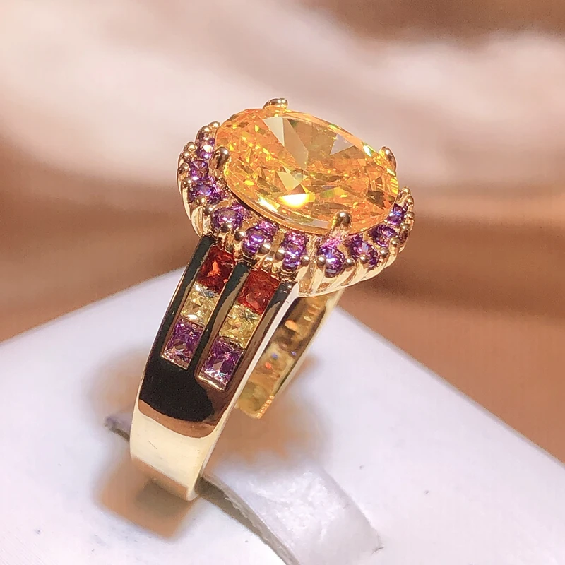 Women's Trendy Citrine Geometry 925 Sterling Silver Ring